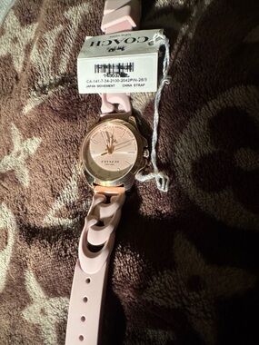 COACH Pink Silicone Link Watch with Rose Gold-Tone Case